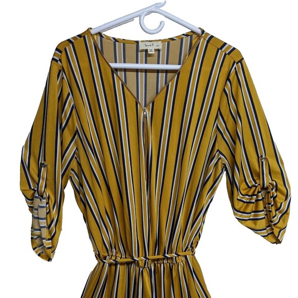 LoveJ Dress Women 2X Striped Elastic Waist Tunic Mini A-Line Zipper Trim Yellow - Picture 4 of 8